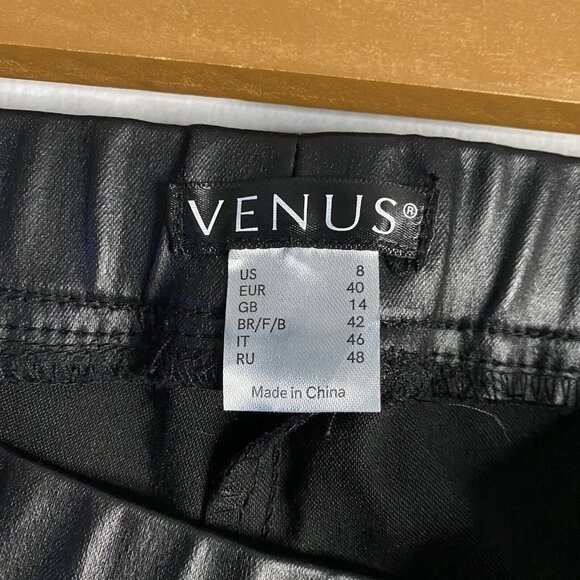 Venus Women's Black Faux Leather Sequin Wing Stretch Tapered Leg Pants - Picture 8 of 11